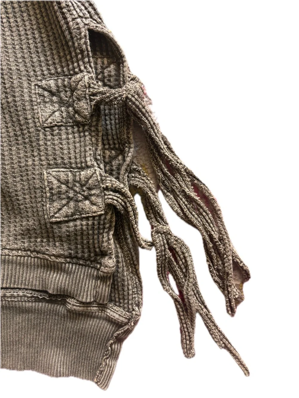 Free People Interlaken Olive Green Waffle-Knit Side-Tie Top
